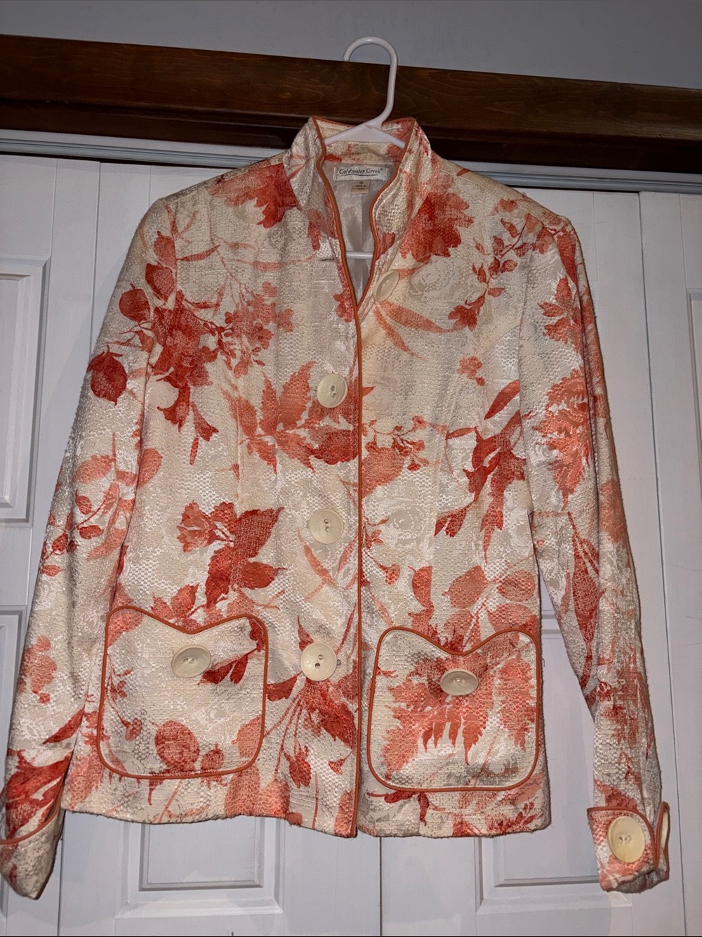 Coldwater Creek Cream Jacket with Coral Floral Print